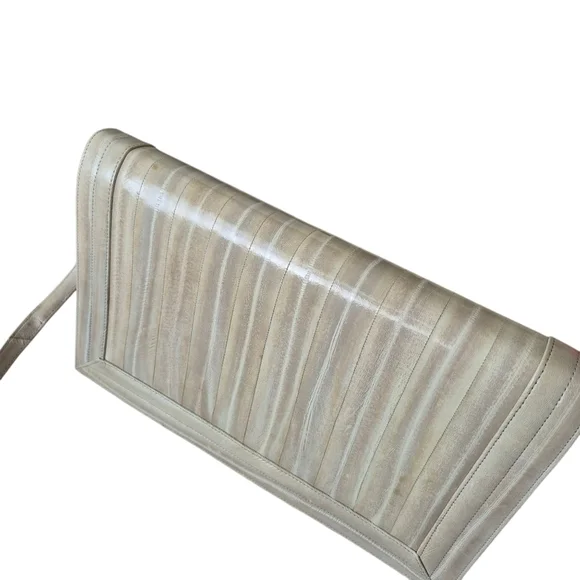 Vintage 80s Korean Eel Skin Shoulder Clutch Bag Removable Strap - Picture 8 of 12